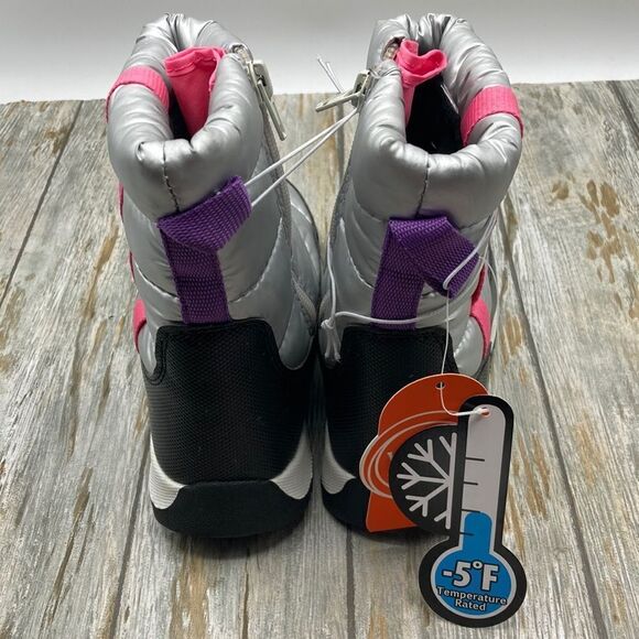 Toddler Girl Winter Puffy Snow Boots & Hat With Pom Poms Size 13 - Picture 3 of 10